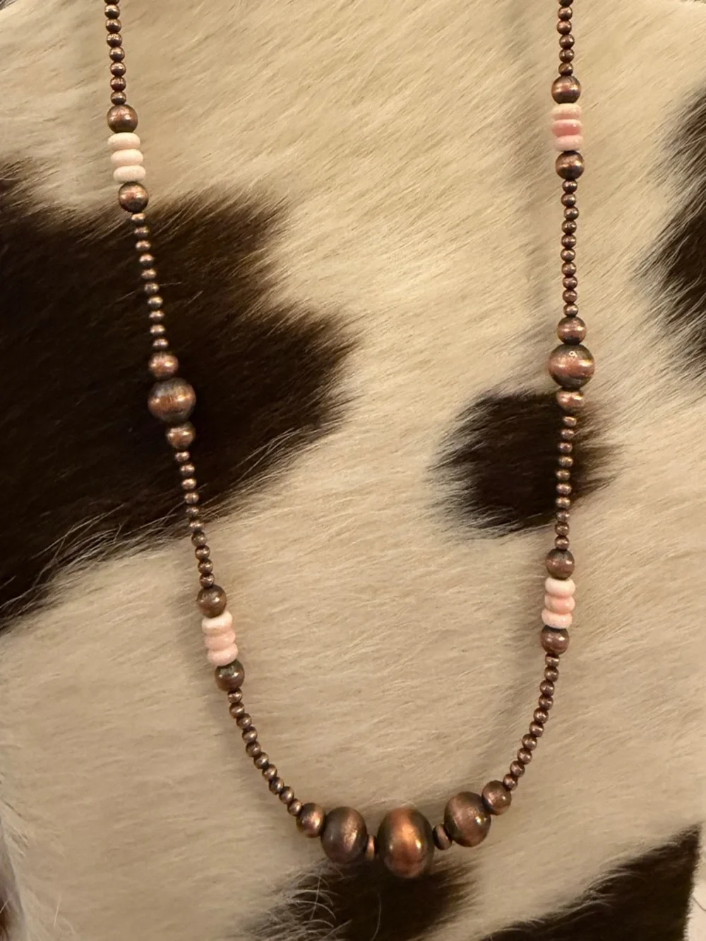 ❤️ Oxidized Copper Desert Pearl Queen Pink Conch Rondel Beads 21” Necklace 29.3G